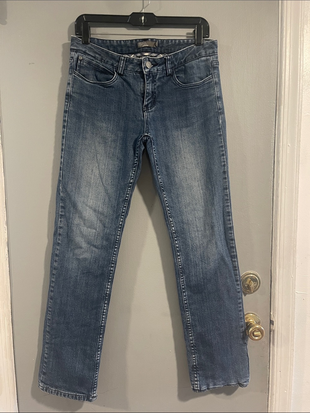 Prana Flannel Lined Jeans Blue Straight Leg Plaid Lined Denim Pants Size 4